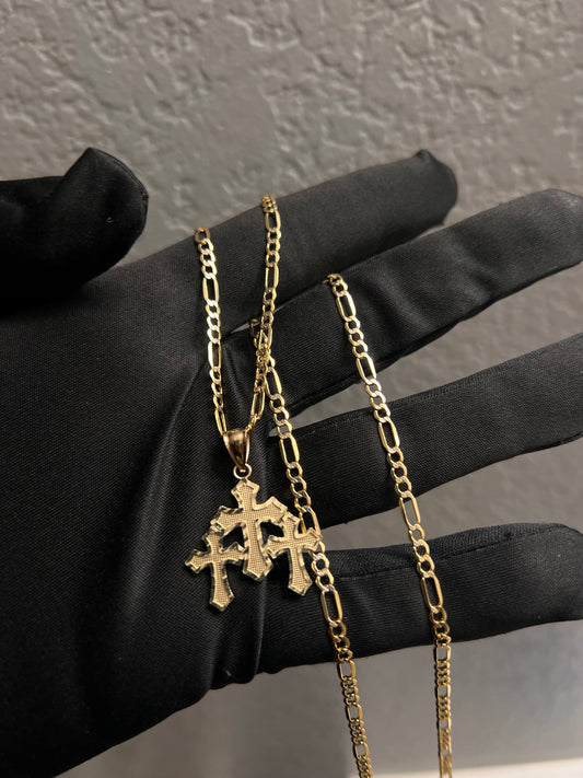 Triple cross 14k real gold chainset