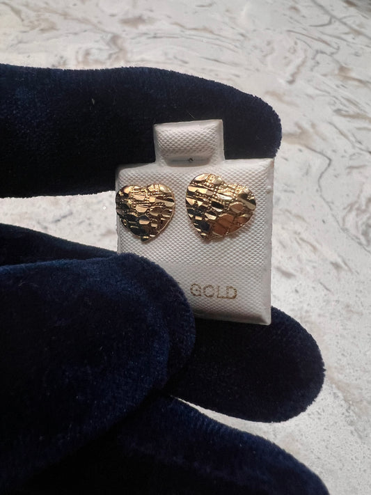 14k real gold medium heart nugget earrings