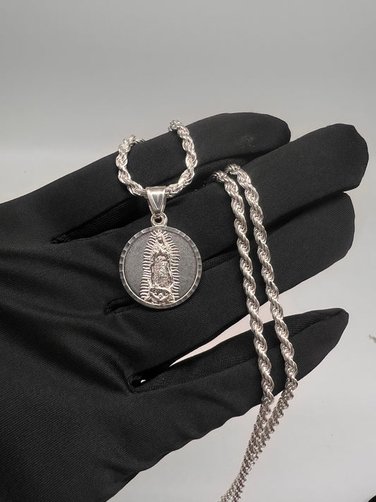 Real silver virgen Mary set