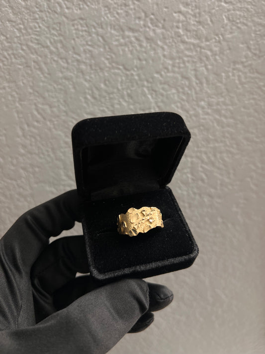 Cross nugget ring 14k real gold