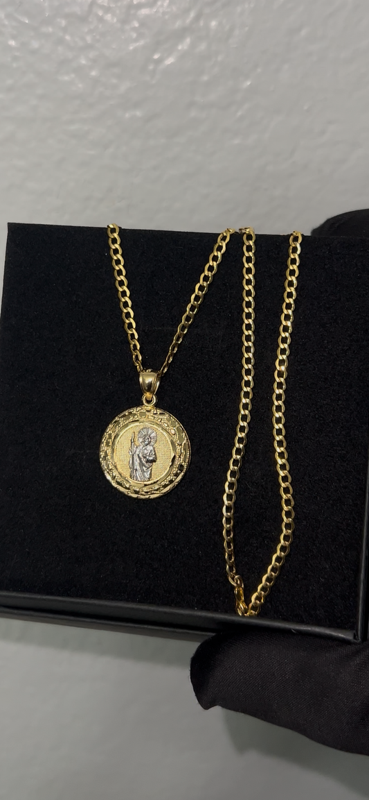 14k real gold San Judas medalla set