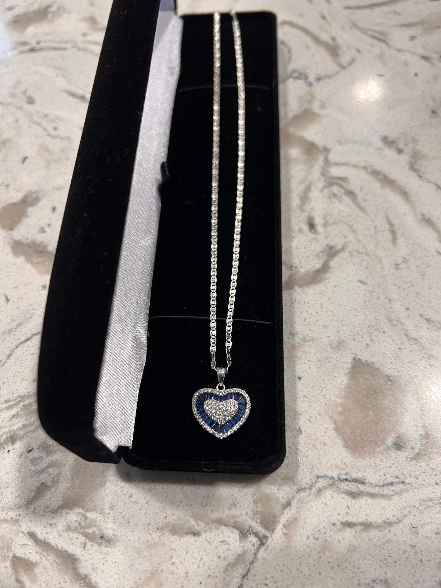 Blue heart real silver set