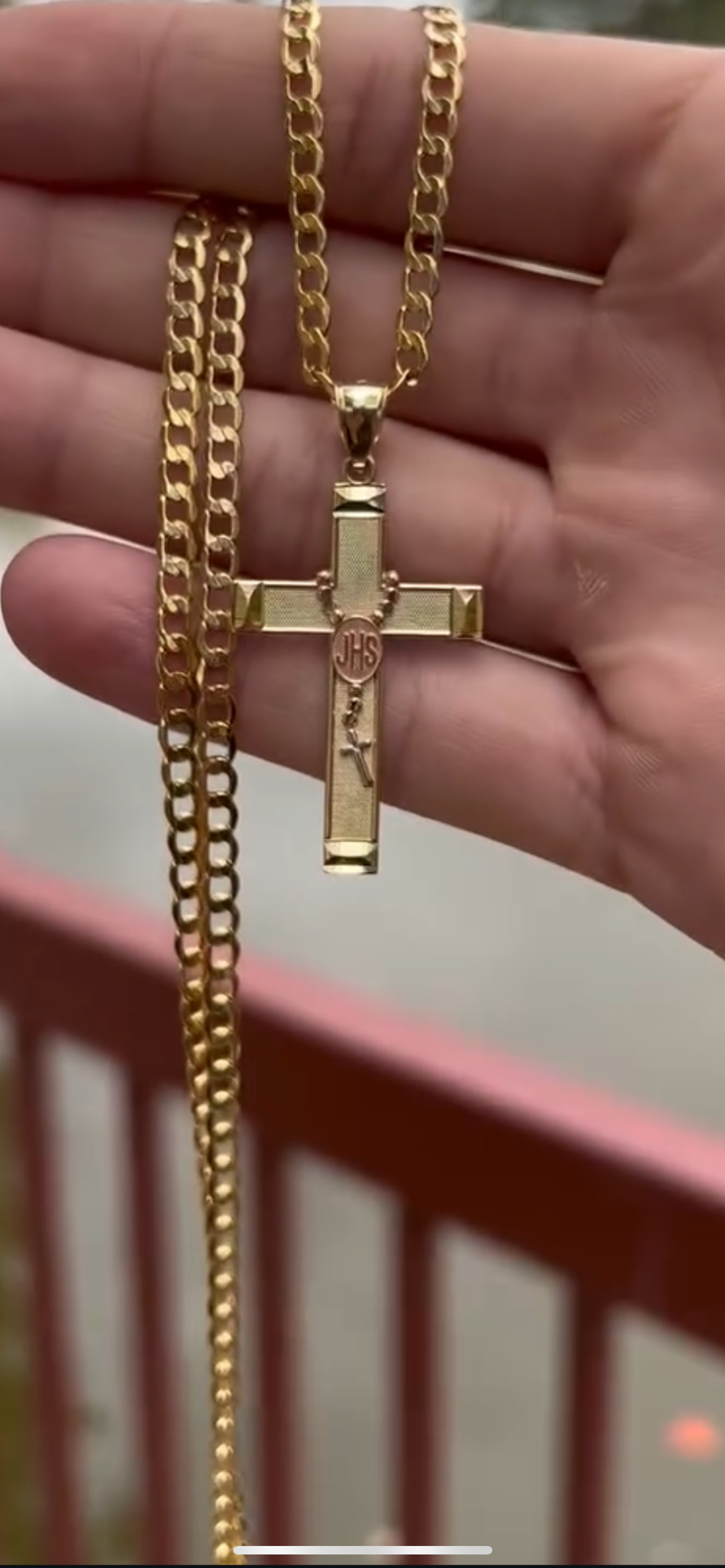 14k real gold rosary cross chainset with Cuban chain