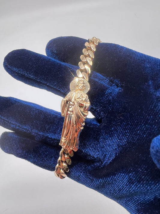 14k real gold San Judas Cuban bracelet