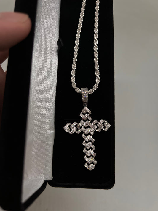 Cuban cross chainset real silver