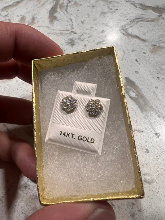 14k real gold flower cluster earrings