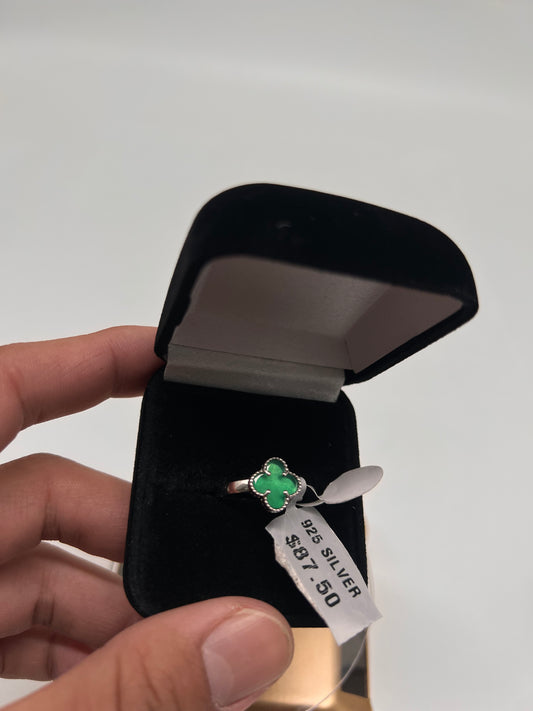 Green clover van Cleef ring real silver