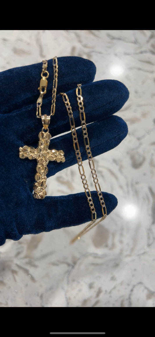14k real gold nugget cross set