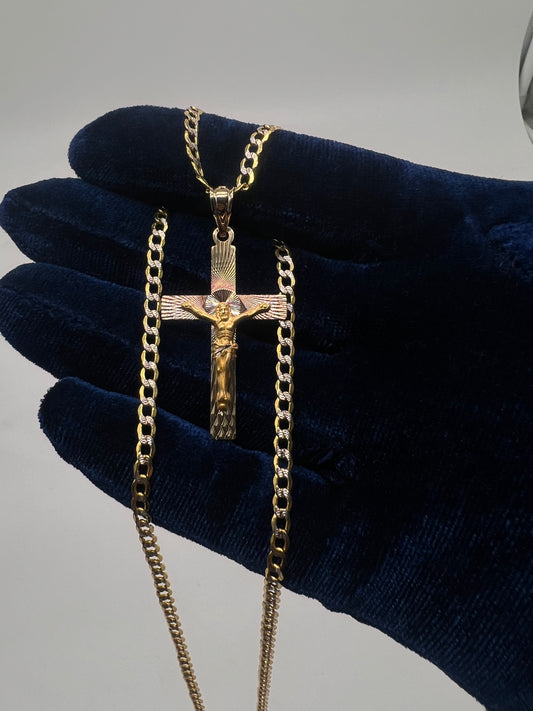 14k real gold Cross set 22inch Cuban