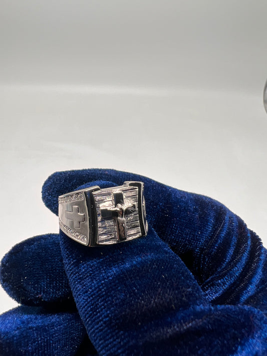 Cross ring real silver