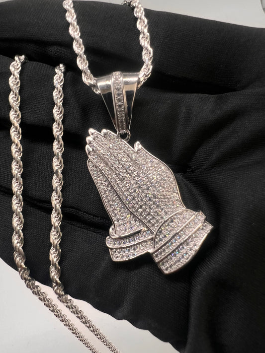 Praying hands chainset real silver
