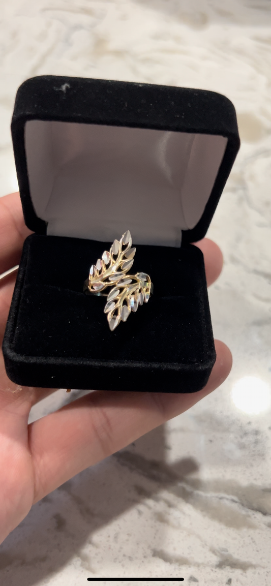 14k real gold two tone feather ring