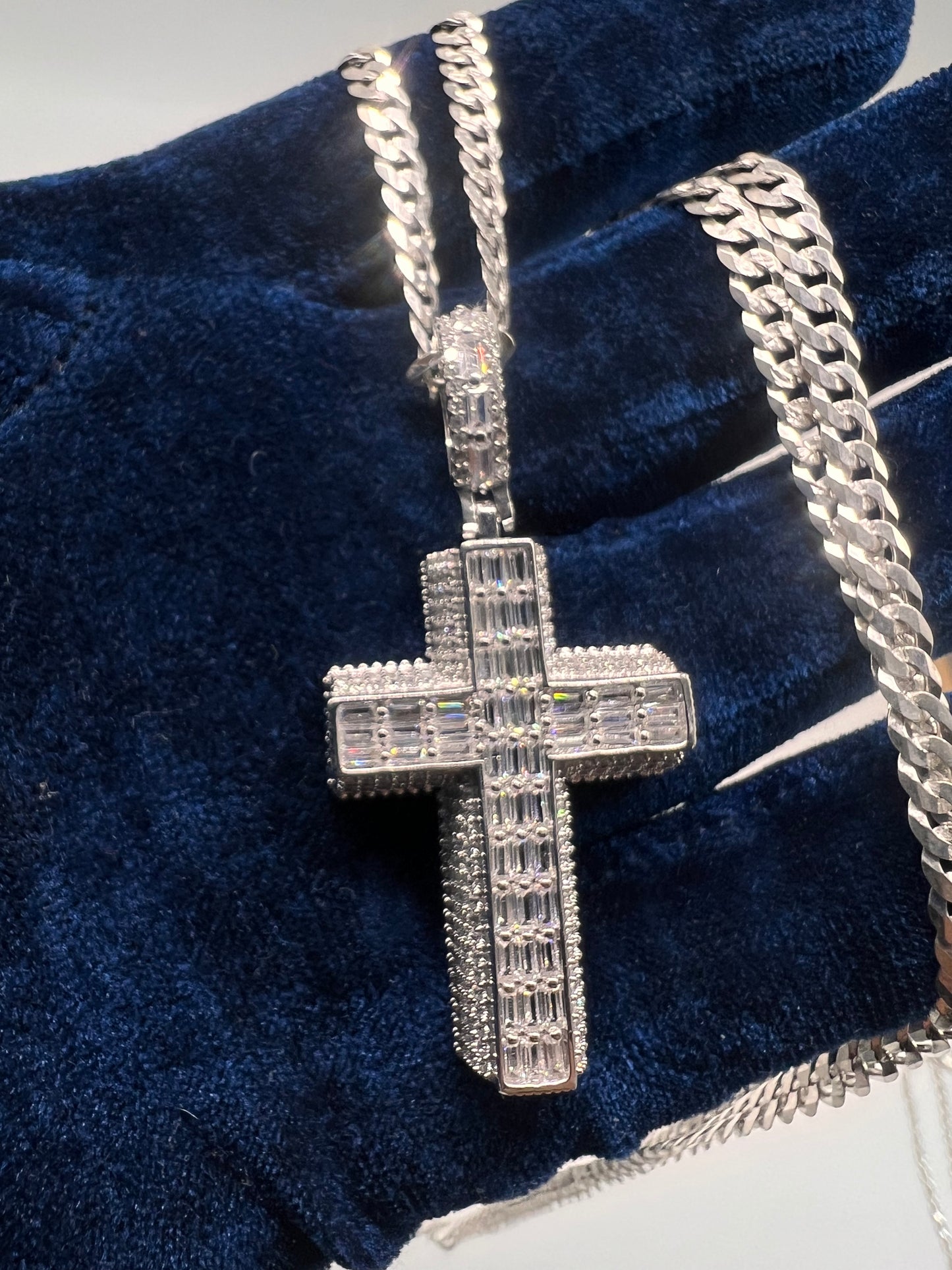 Double flooded cross set real silver