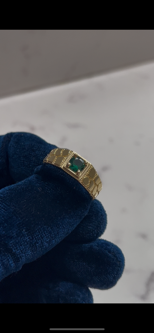 14k real gold green emerald nugget ring