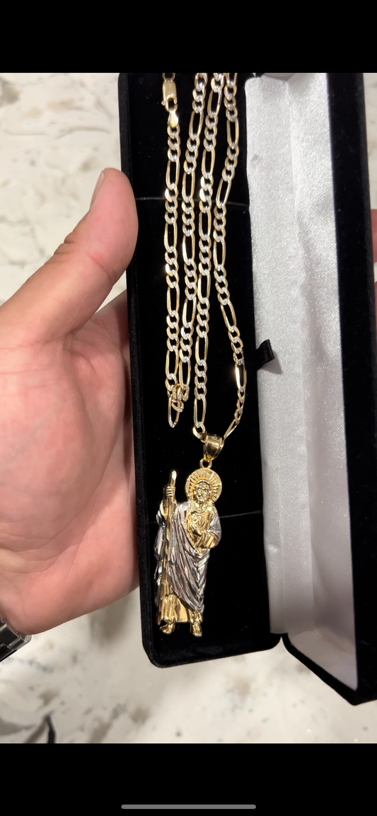 Two tone San Judas 14k real gold setup
