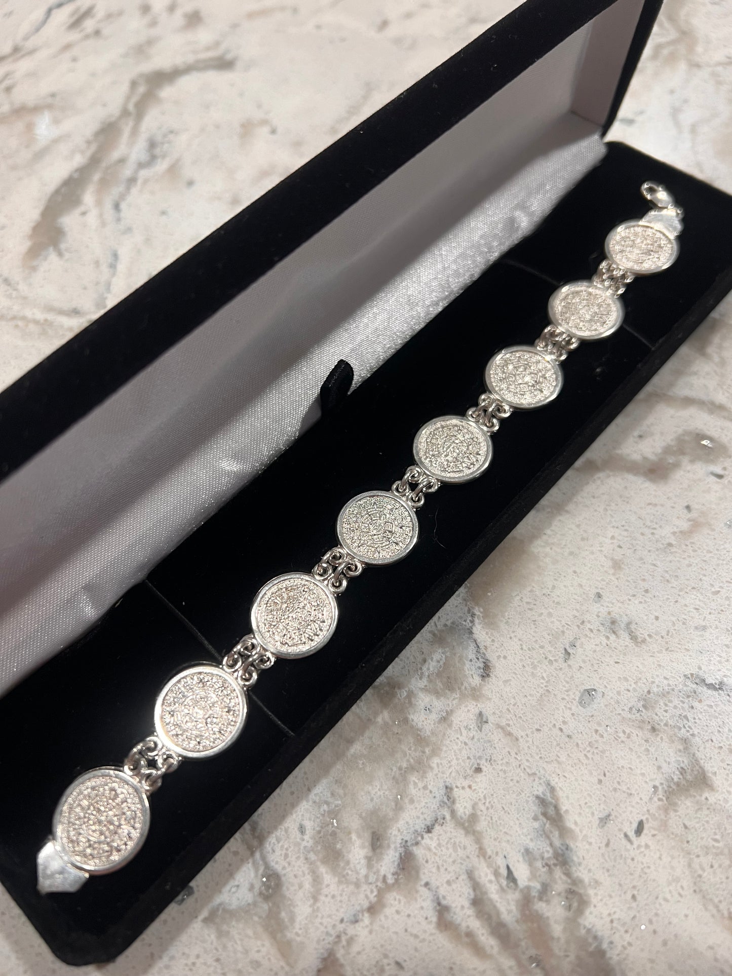 Aztec calendar bracelet real silver