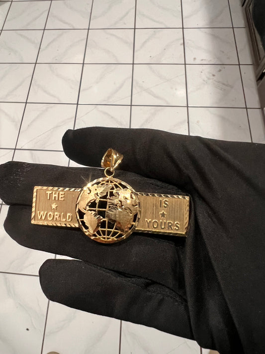 The world is yours pendant 10k real gold