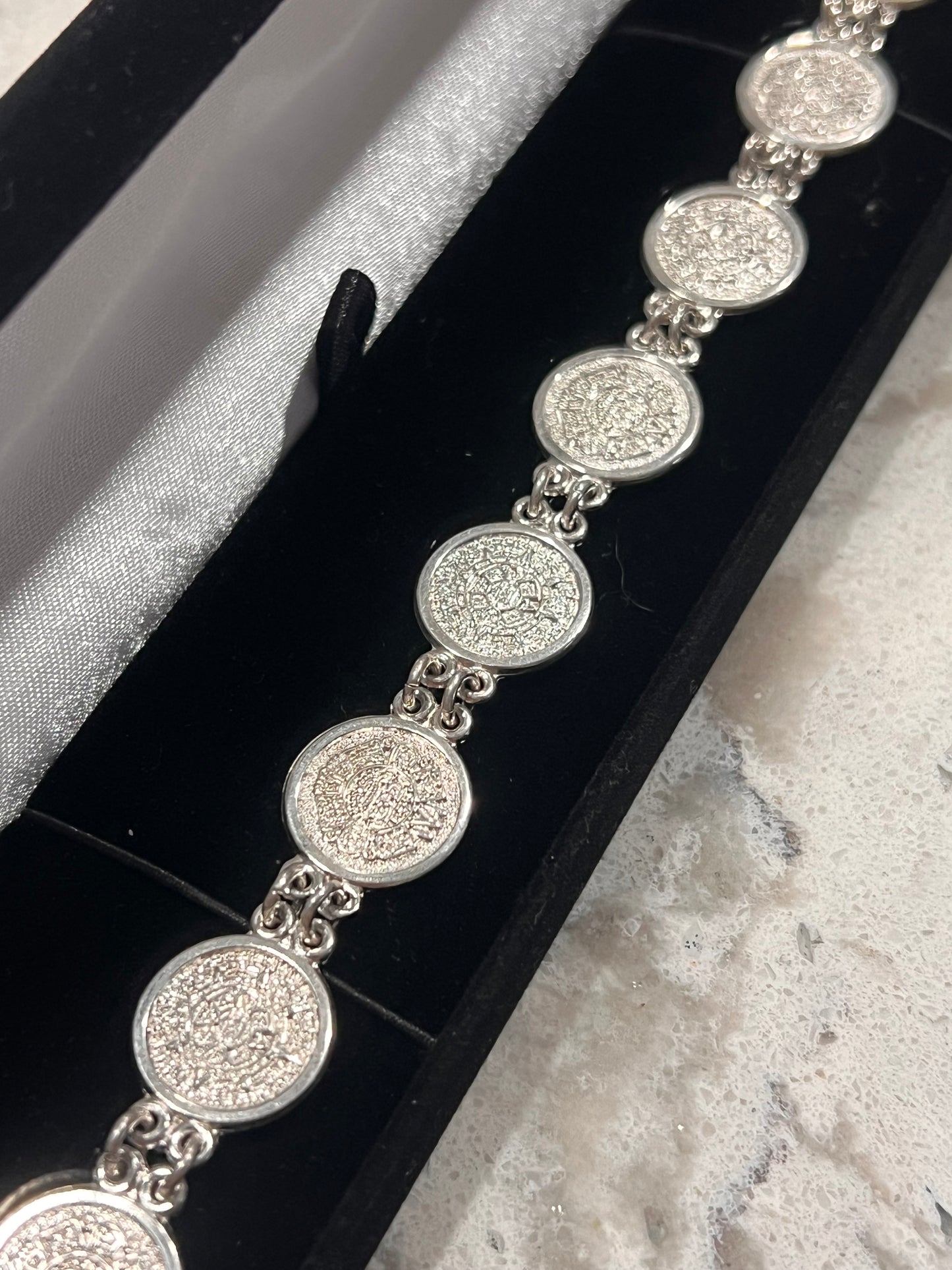 Aztec calendar bracelet real silver