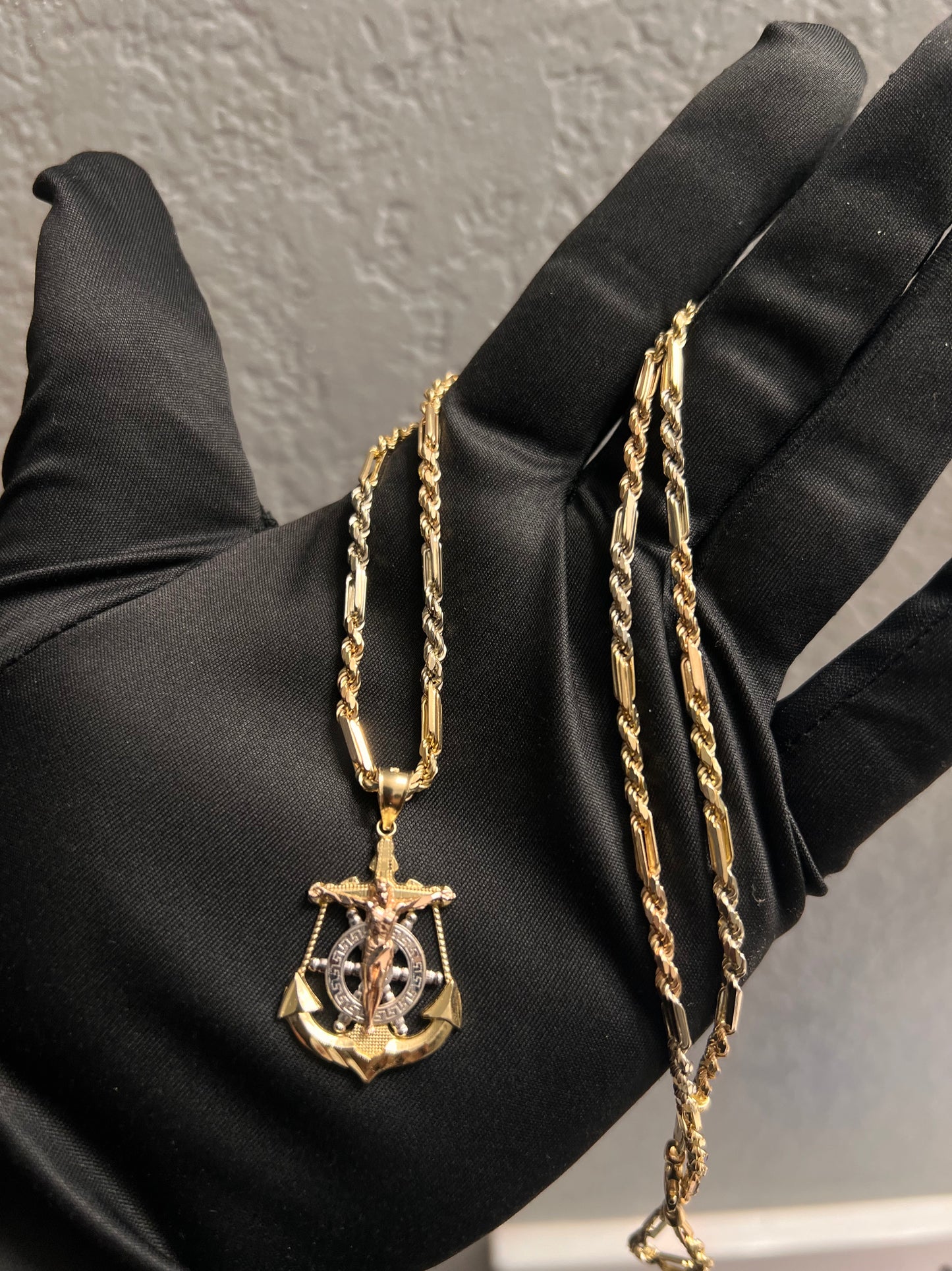 14k real gold solid tri color set anchor