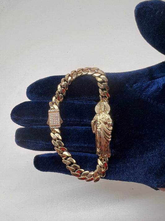 14k real gold San Judas Cuban bracelet