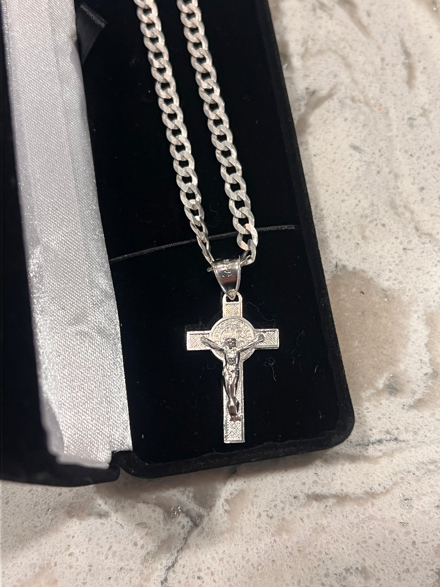 Real silver San Benito cross set