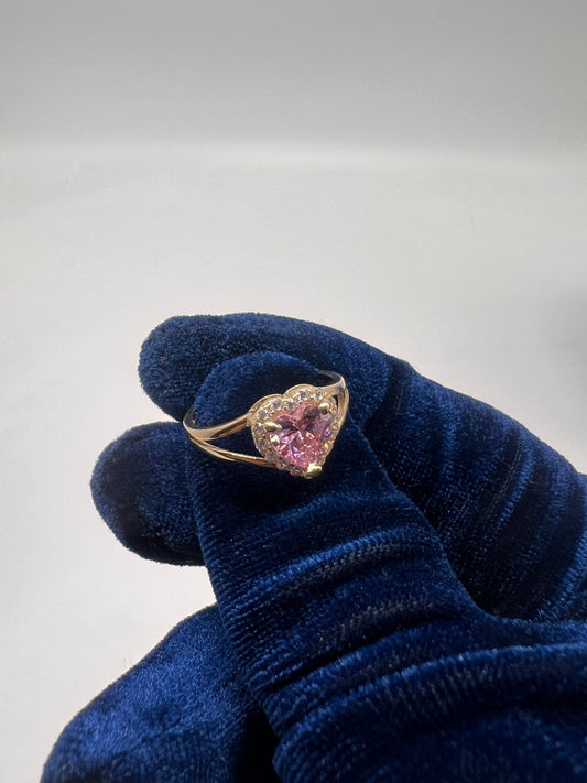 14k real gold pink heart ring