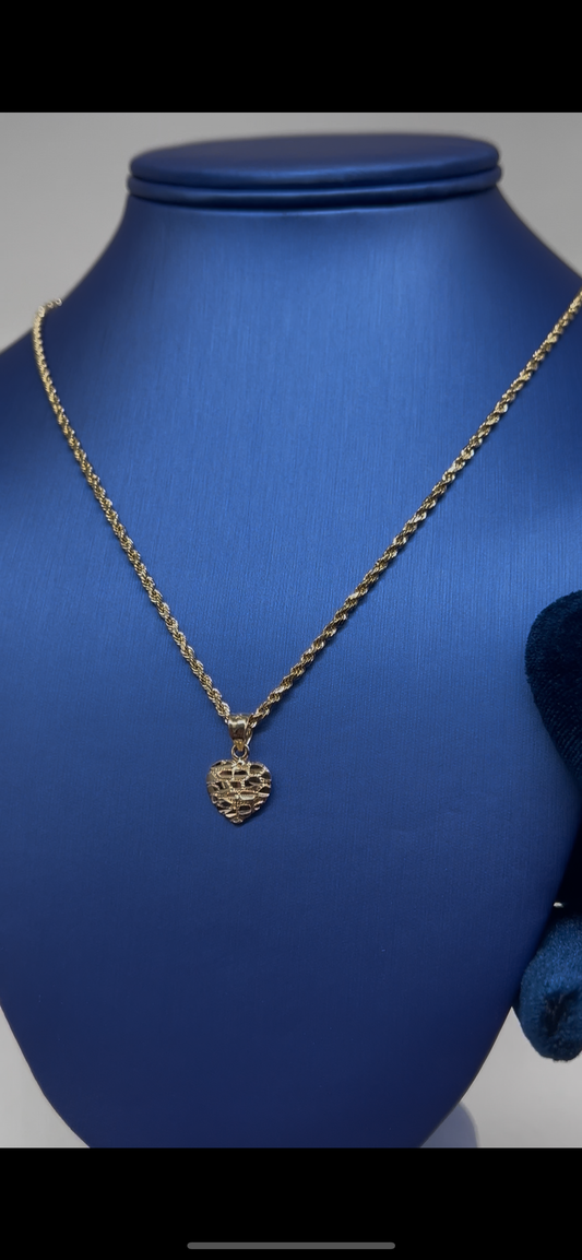 14k real gold heart nugget set