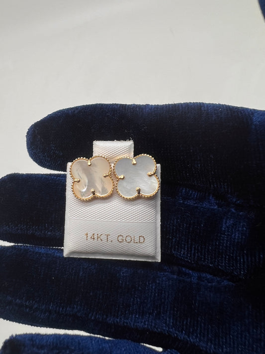14k real gold Clover mother of pearl Earrings van Cleef