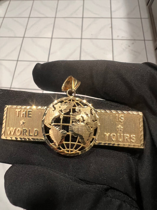 The world is yours pendant 10k real gold