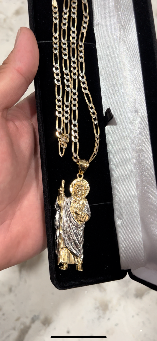 Two tone San Judas 14k real gold setup