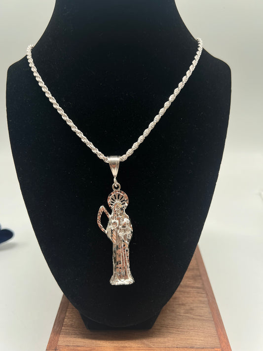 Santa muerte chain real silver
