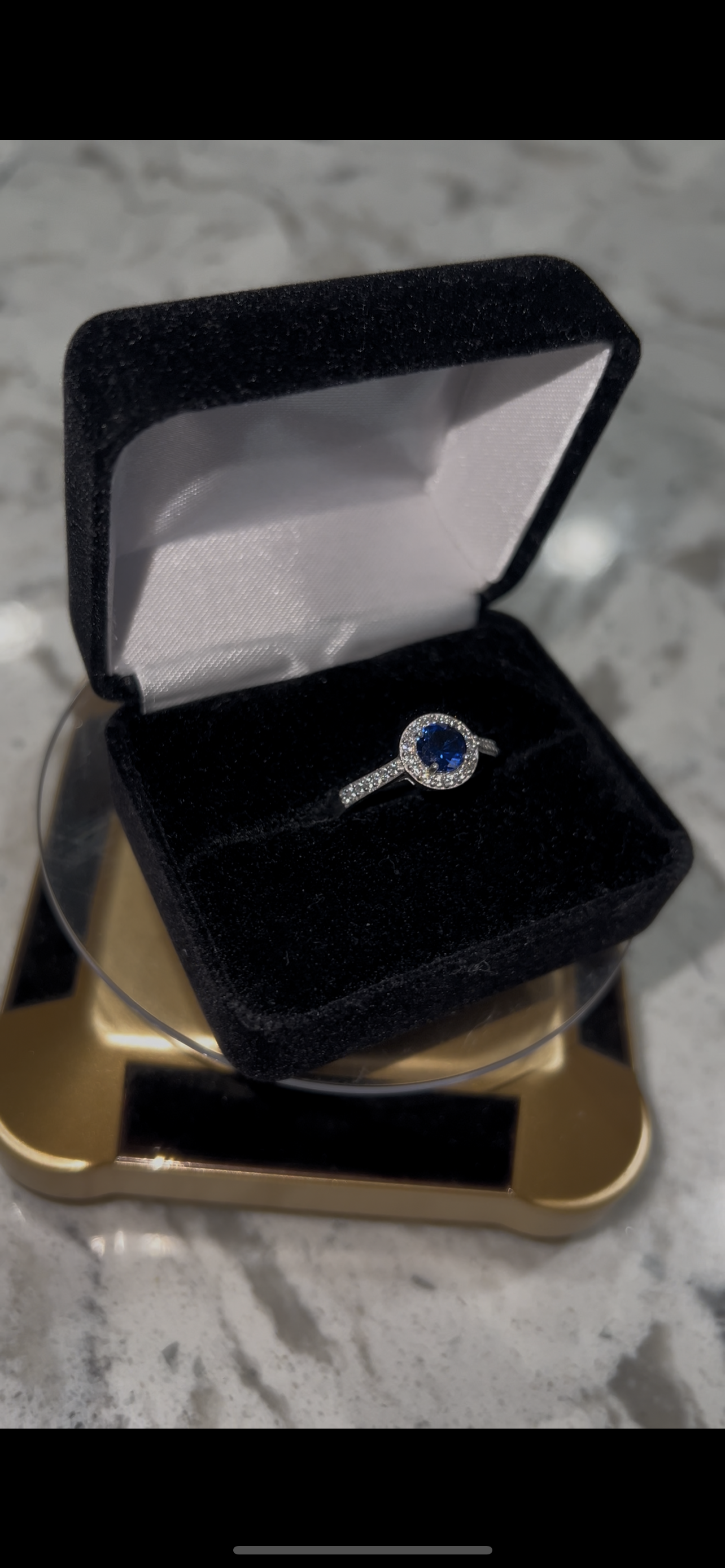 Real silver blue sapphire ring