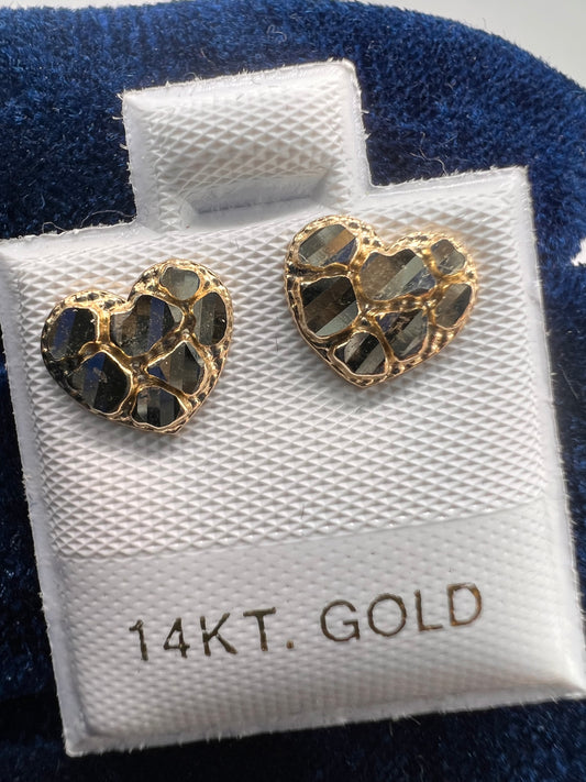 Small Heart 14k Real gold nugget earrings