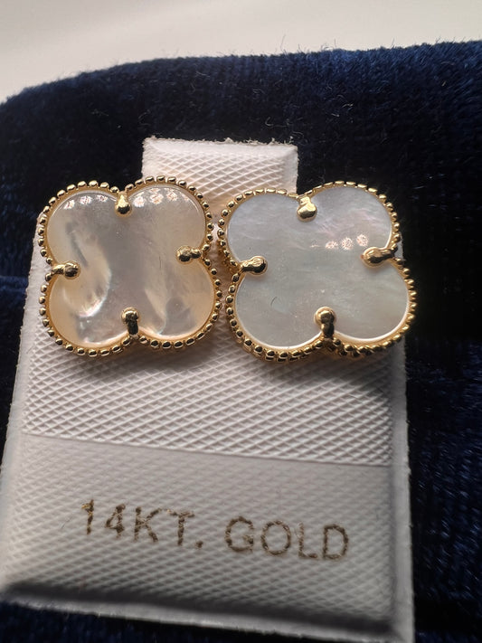 14k real gold Clover mother of pearl Earrings