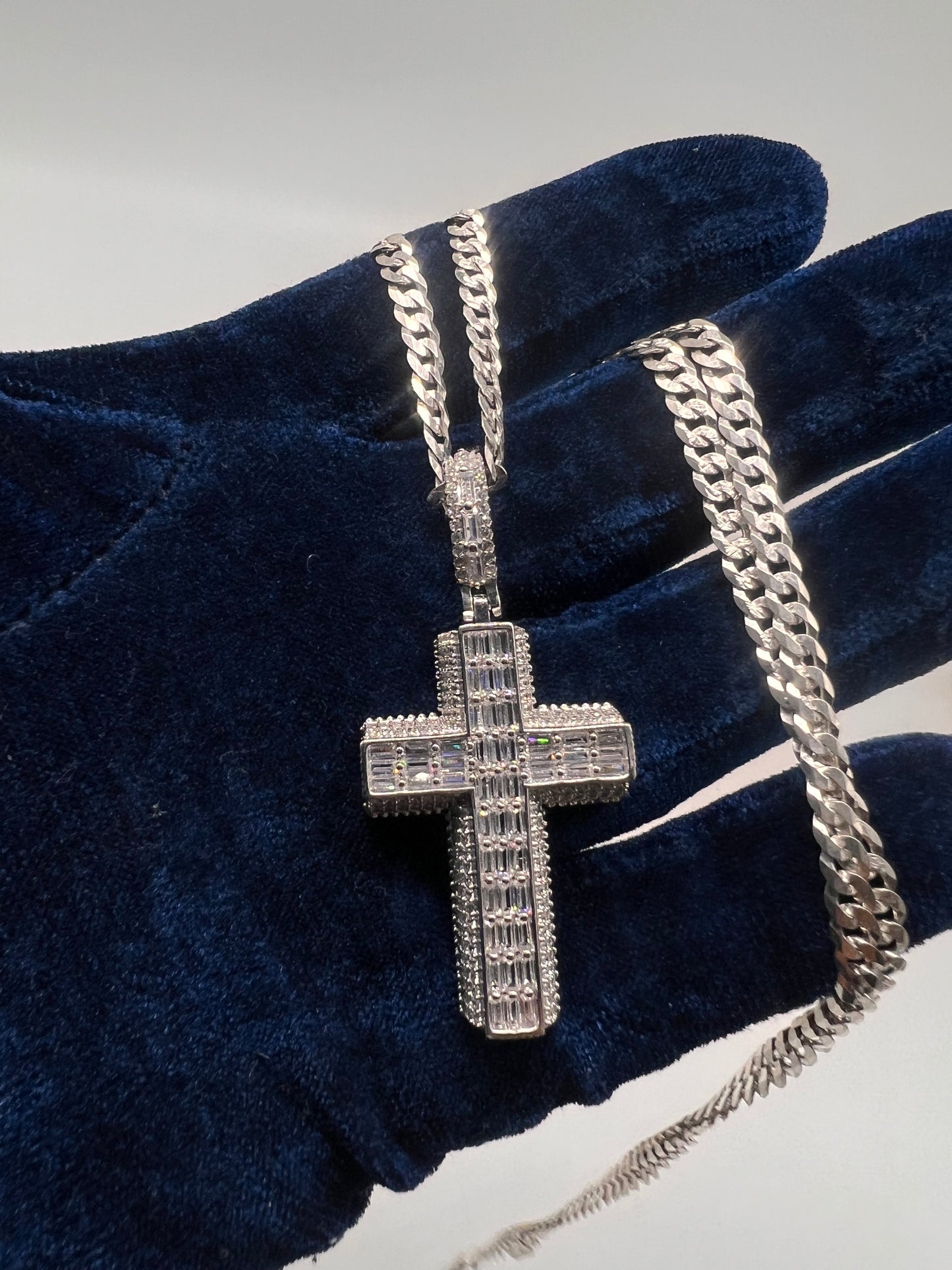 Double flooded cross set real silver