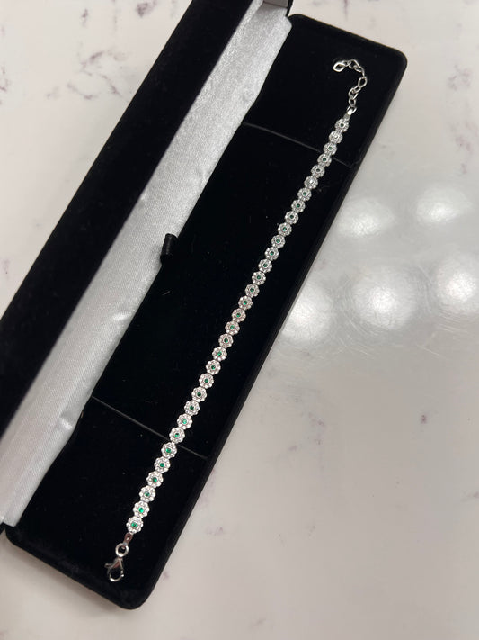 Green iced real silver bracelet
