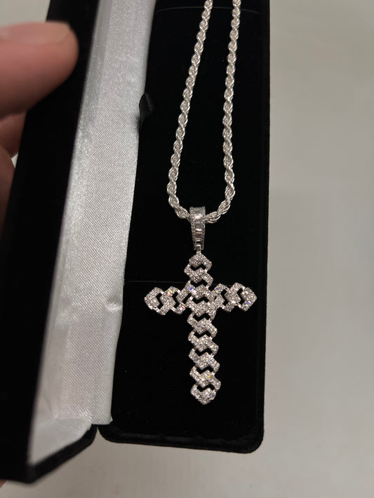 Cuban cross chainset real silver