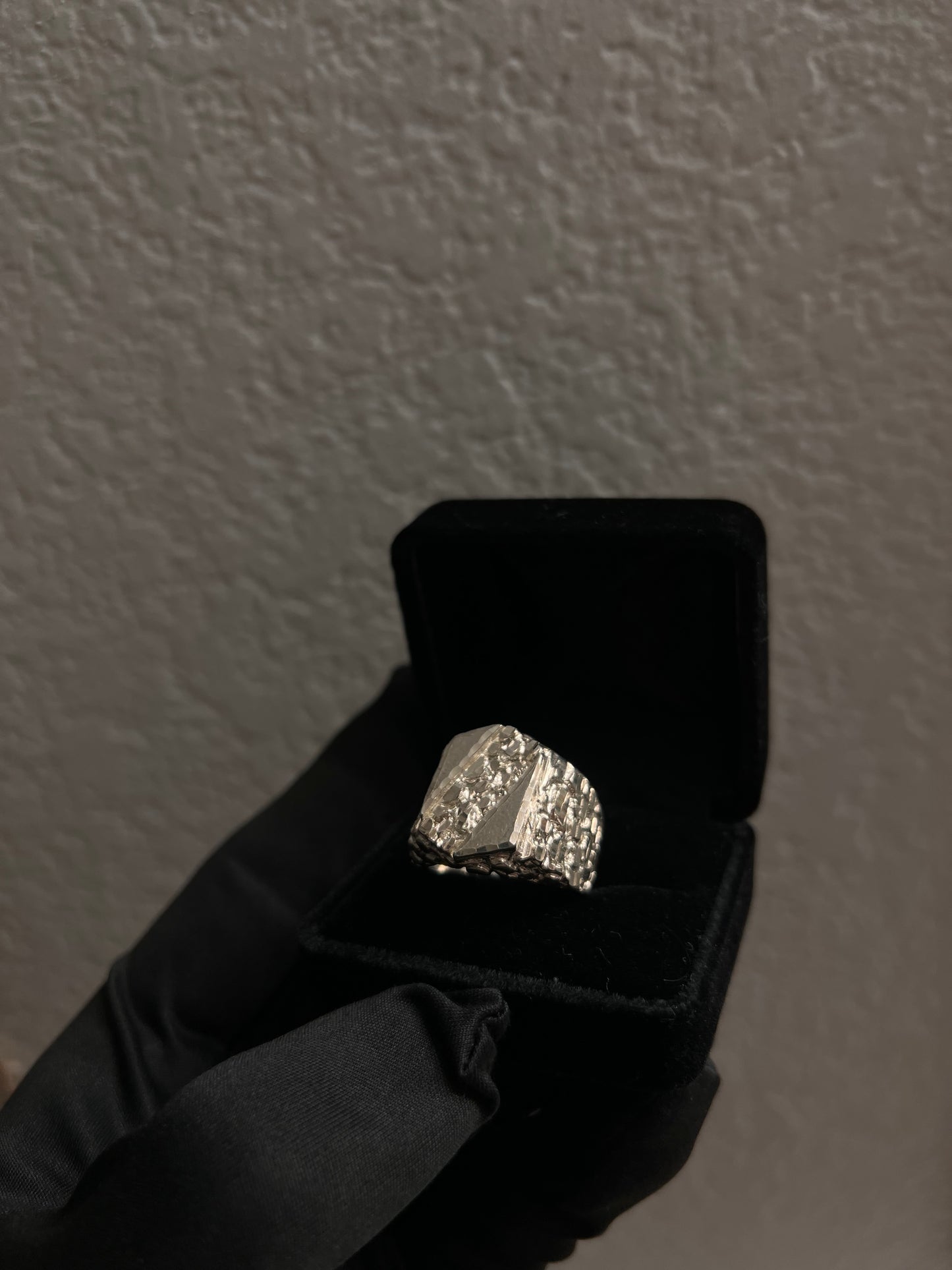 Real silver large nugget ring