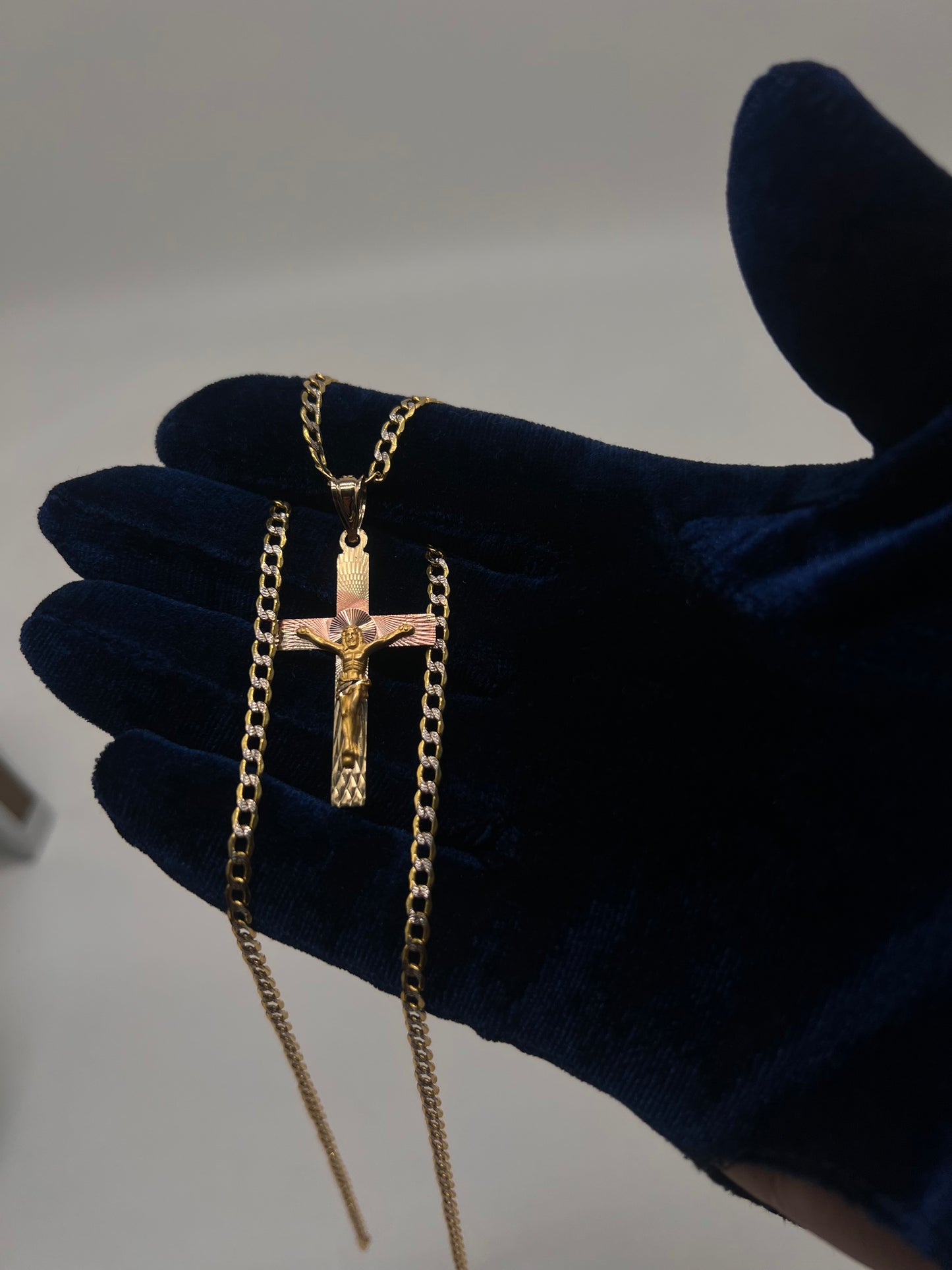 14k real gold Cross set 22inch Cuban