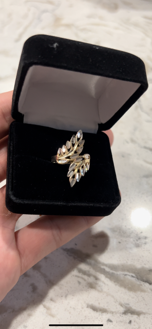 14k real gold two tone feather ring