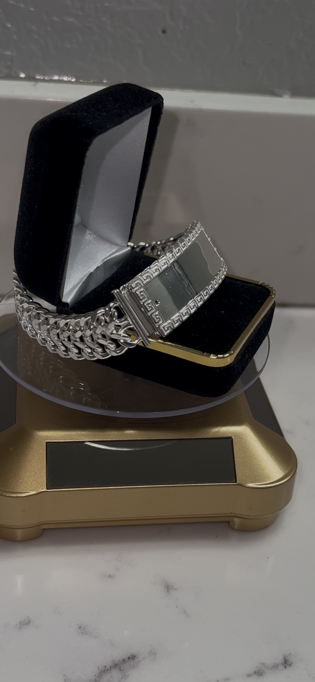 Versace style real silver ID bracelet