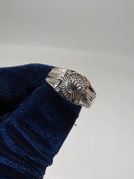 Rolex style ring real silver