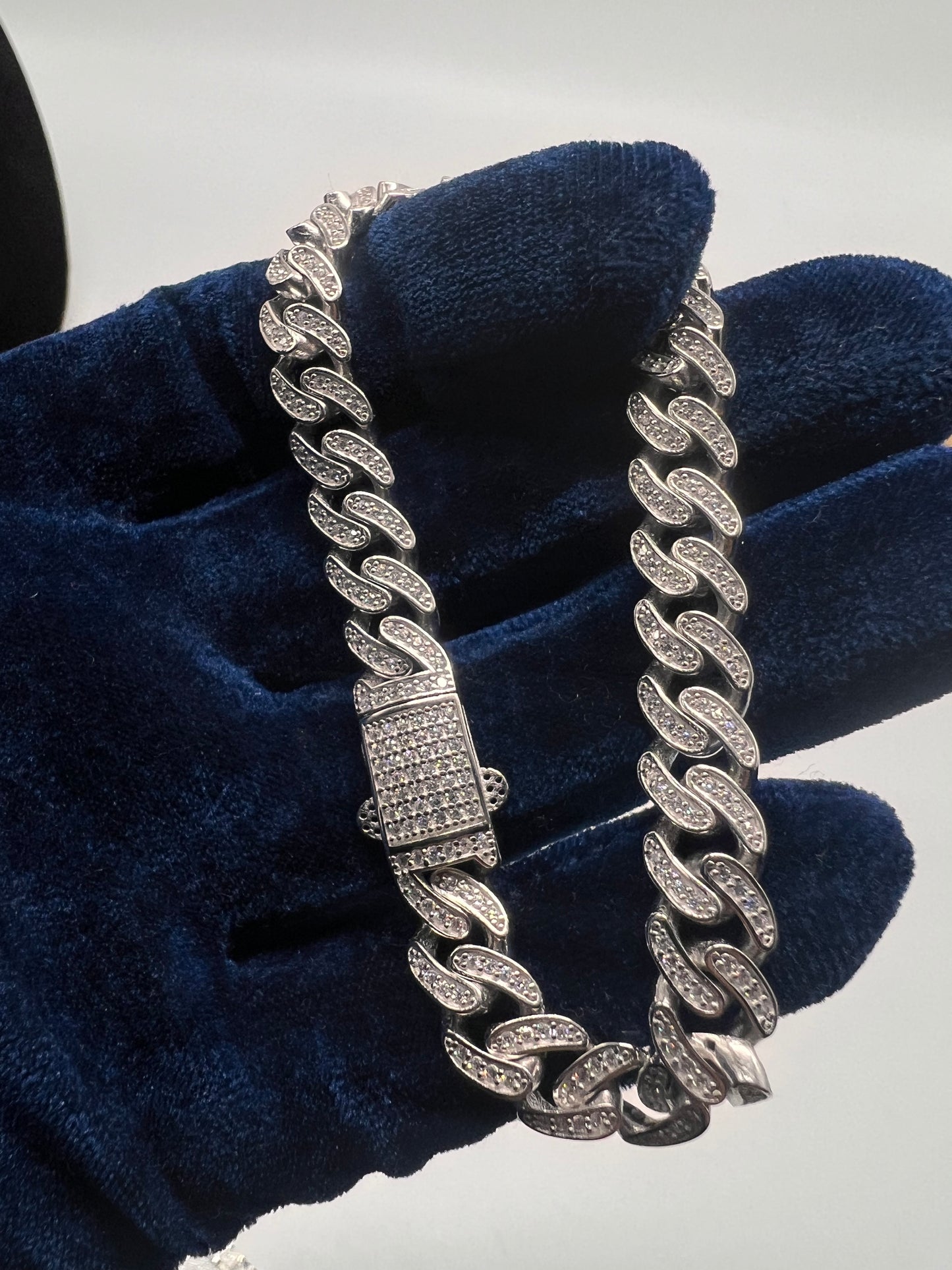 8mm iced out cuban bracelet real silver