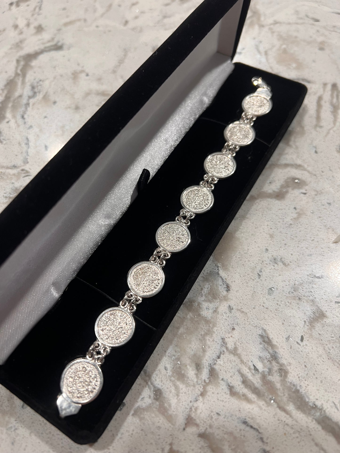 Aztec calendar bracelet real silver