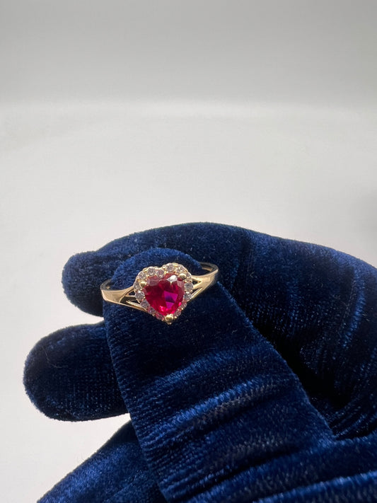 Red ruby heart 14k real gold ring