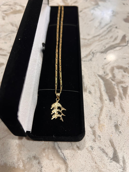 14k real gold dolphin set