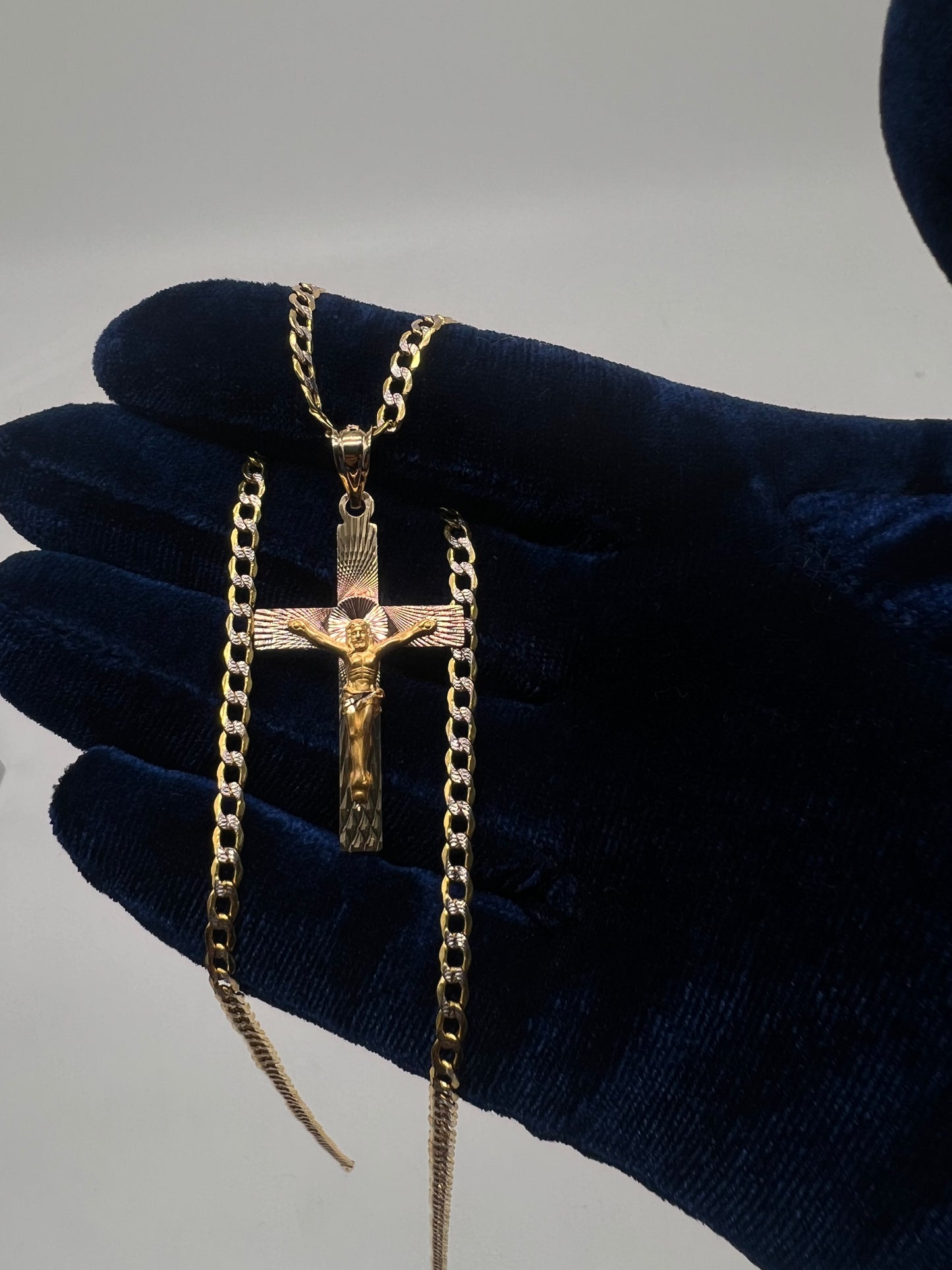 14k real gold Cross set 22inch Cuban