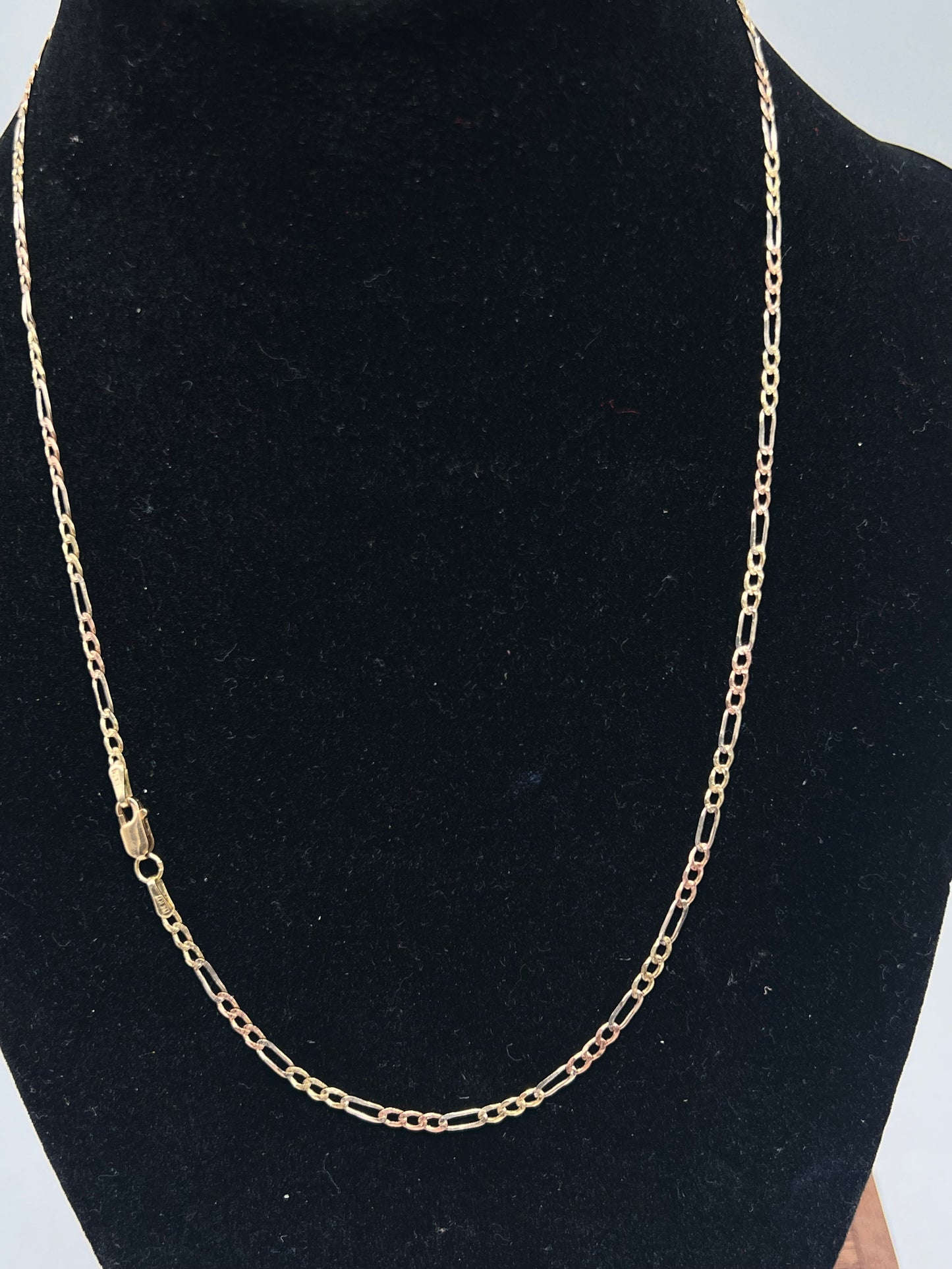 18inch tri color figaro chain 14k solid gold