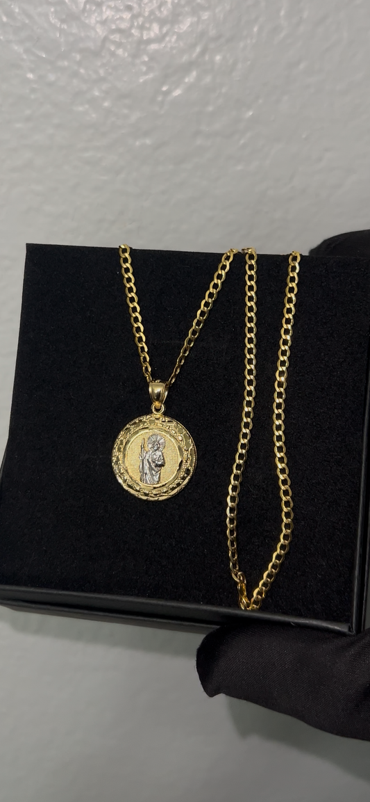 14k real gold San Judas medalla set