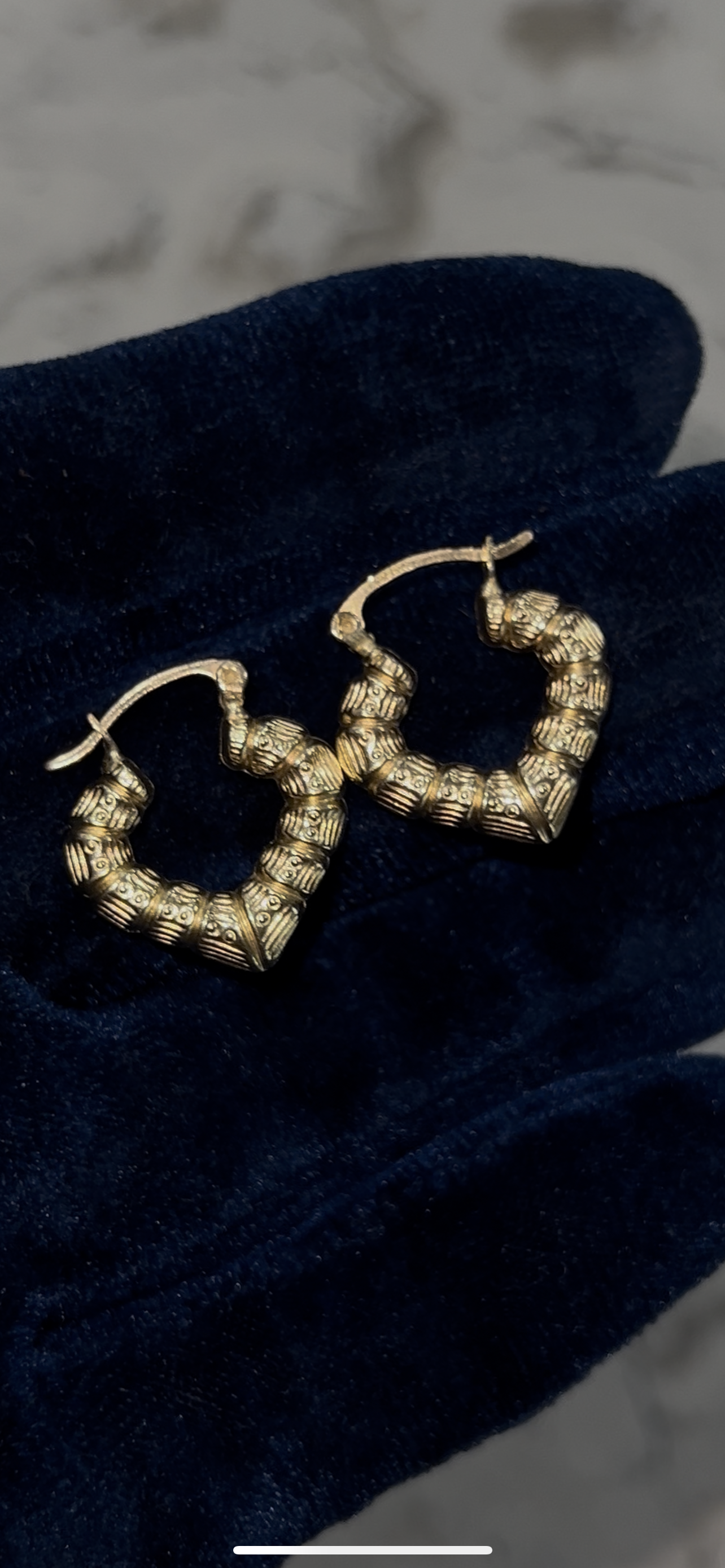 14k real gold heart bamboo earrings